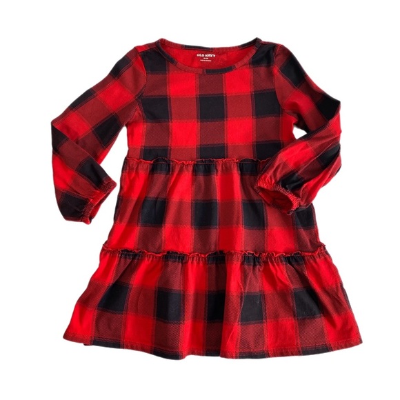 Old Navy Red Buffalo Check Plaid Tiered Ruffled Dress - Picture 1 of 6
